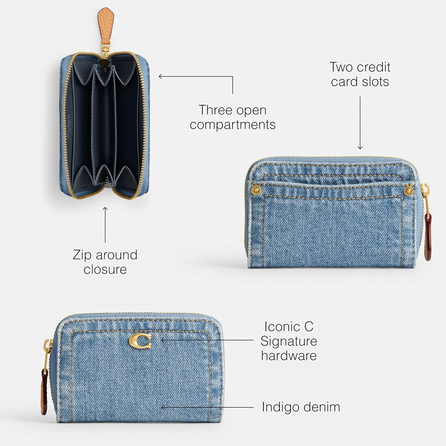 Coach Small Zip Around Card Case Indigo 3