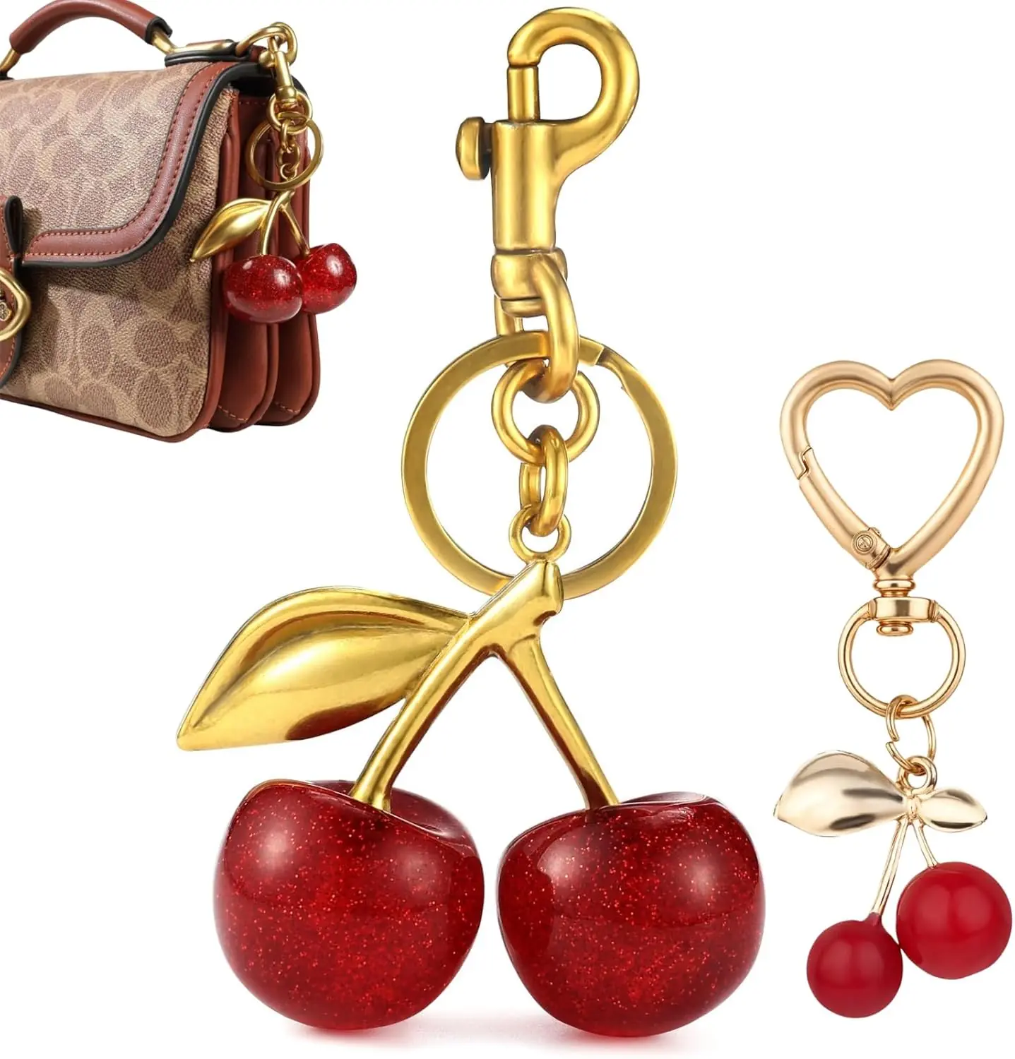 18k Gold Cherry Bag Charm For Purse Keychain Bag Charms For Handbags Accessory Red For Womens