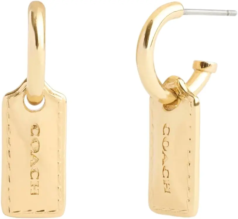 Coach Womens Signature Stitched Hangtag Charm Huggies