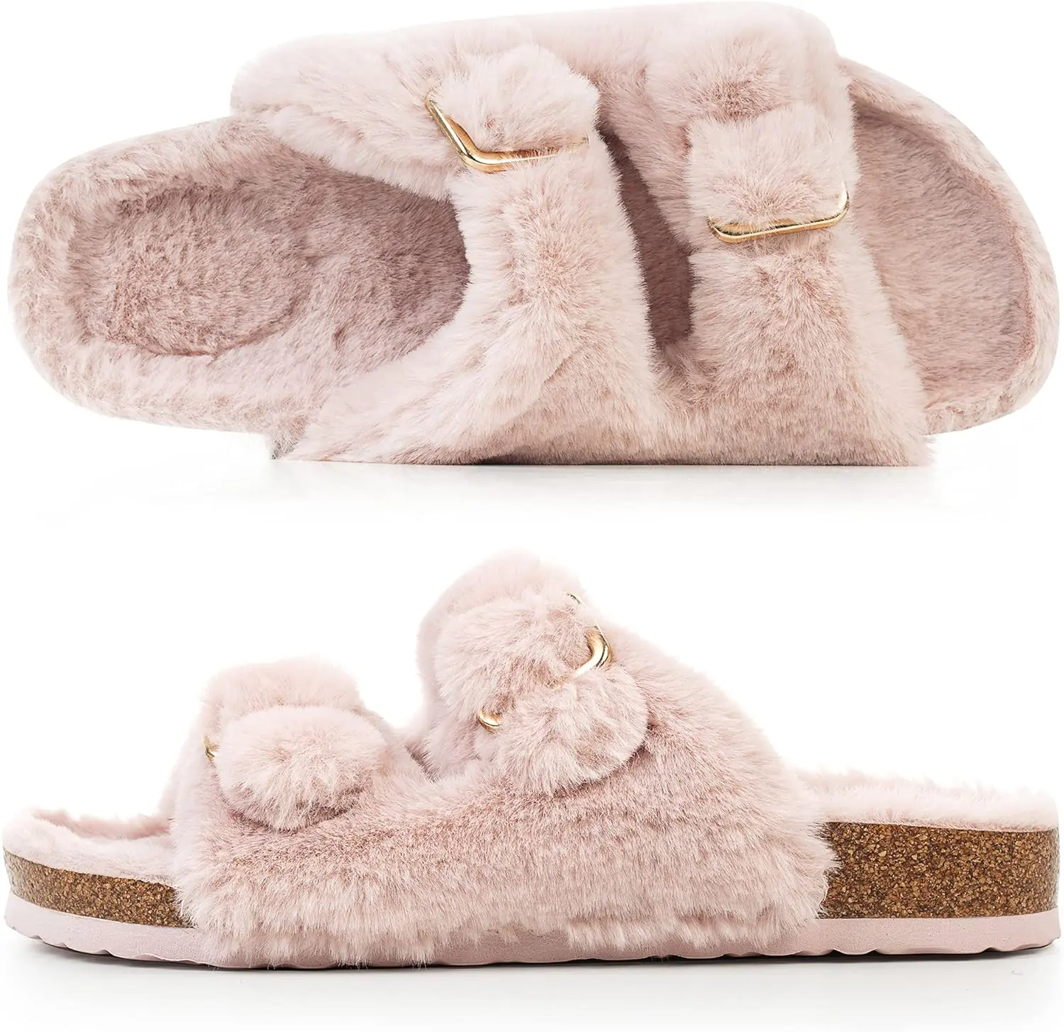 Fitory Womens Open Toe Slipper With Cozy Liningfaux Rabbit Fur Cork Slide Sandals Size 6 11 2
