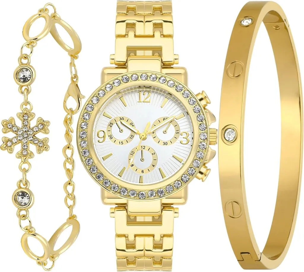 Gold Watch And Gold Bracelets For Women Womens Watch With Gold Bracelet Set Wrist Watches With Gold Bangles For Women