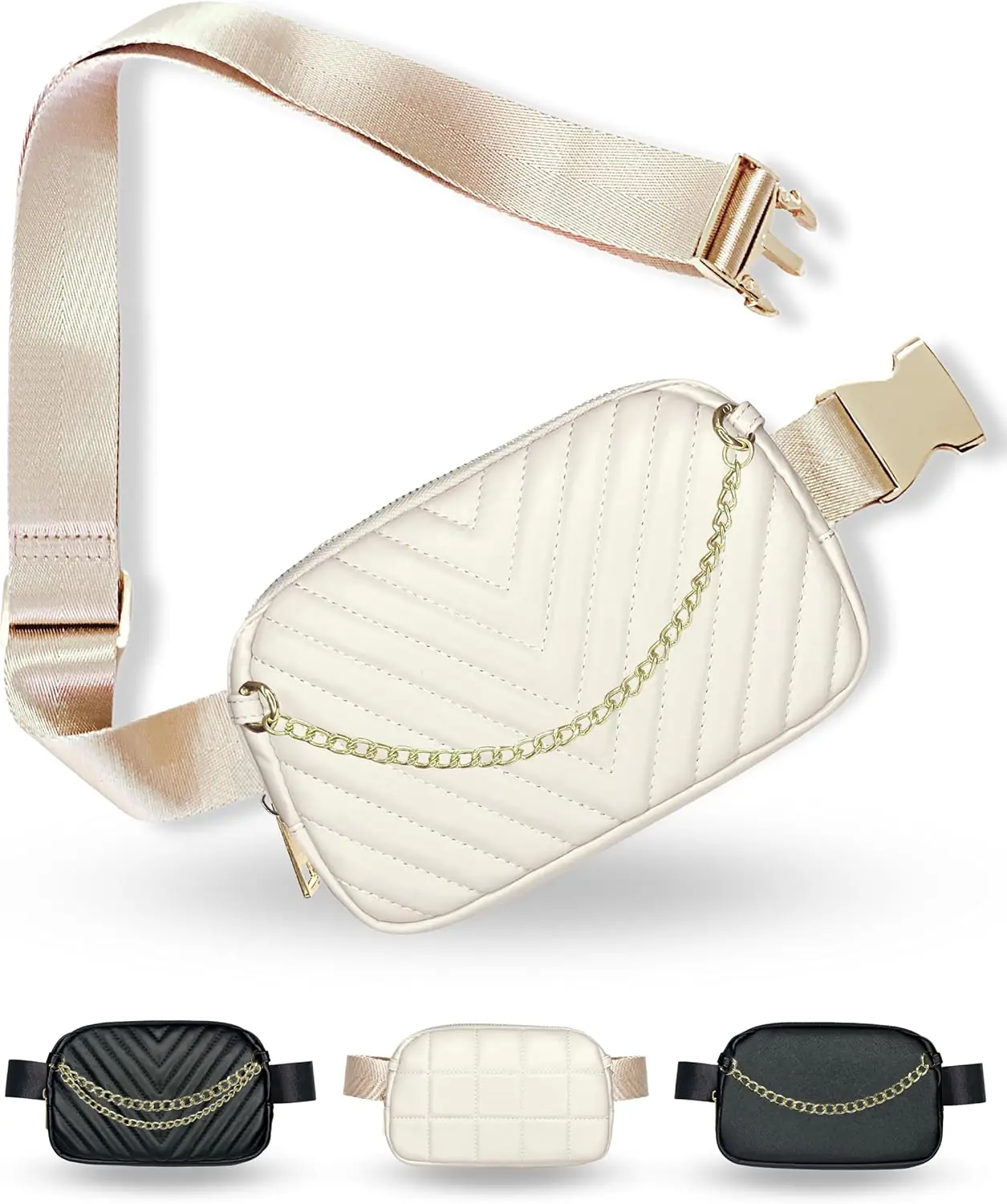 Boutique Luxury Chain Belt Bag Crossbody Bag Leather Fanny Pack For Women Fashionable Cute Everywhere Bum Hip Waist Pack 2