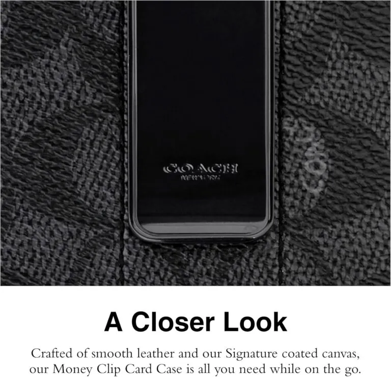 Coach Mens Money Clip Card Case in Signature, Charcoal Review