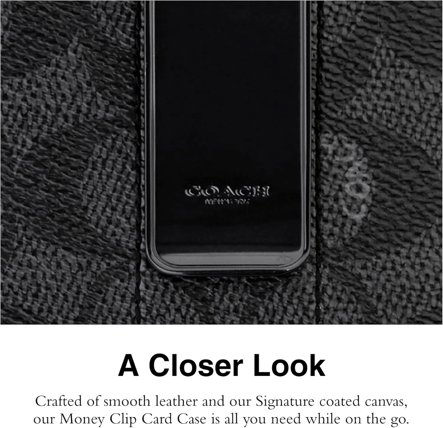 Coach Mens Money Clip Card Case In Signature Charcoal 1