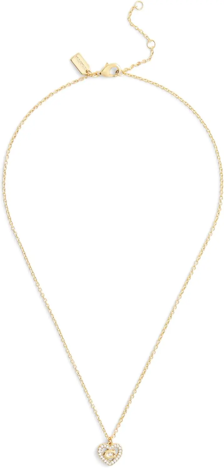 Coach Womens Signature C Pave Heart Pendant Necklace