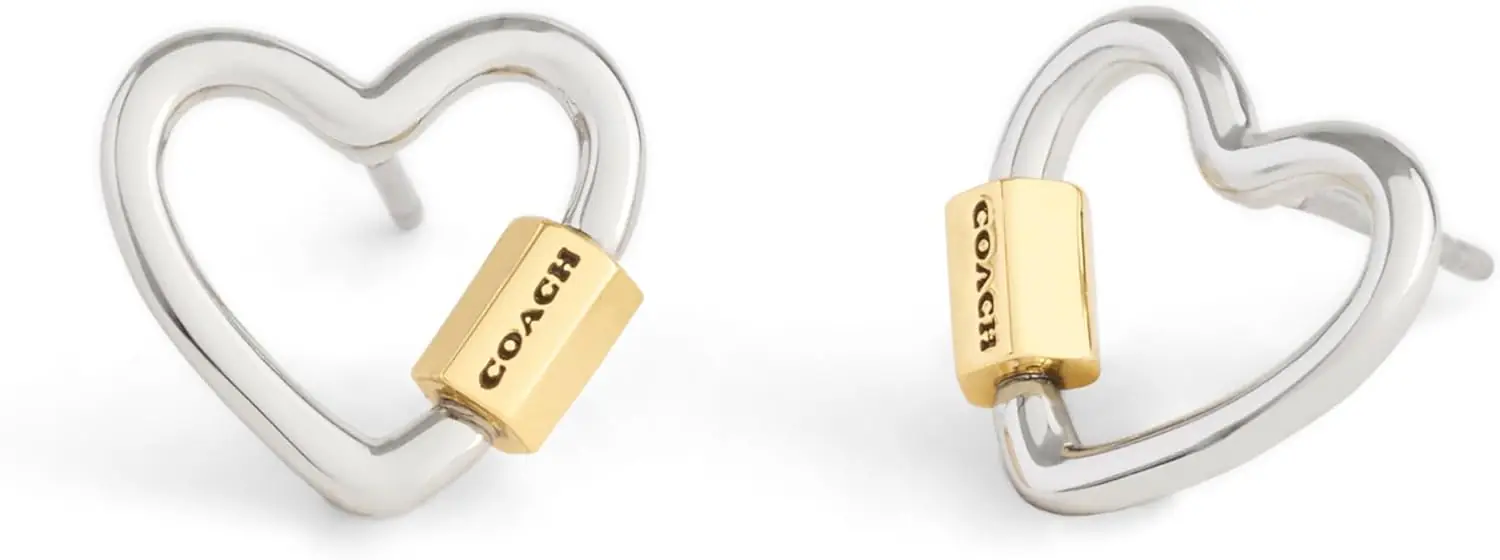 Coach Womens Signature Carabiner Heart Stud Earrings