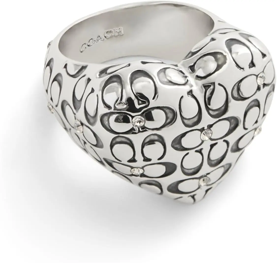 Coach Womens Signature Quilted Heart Cocktail Ring