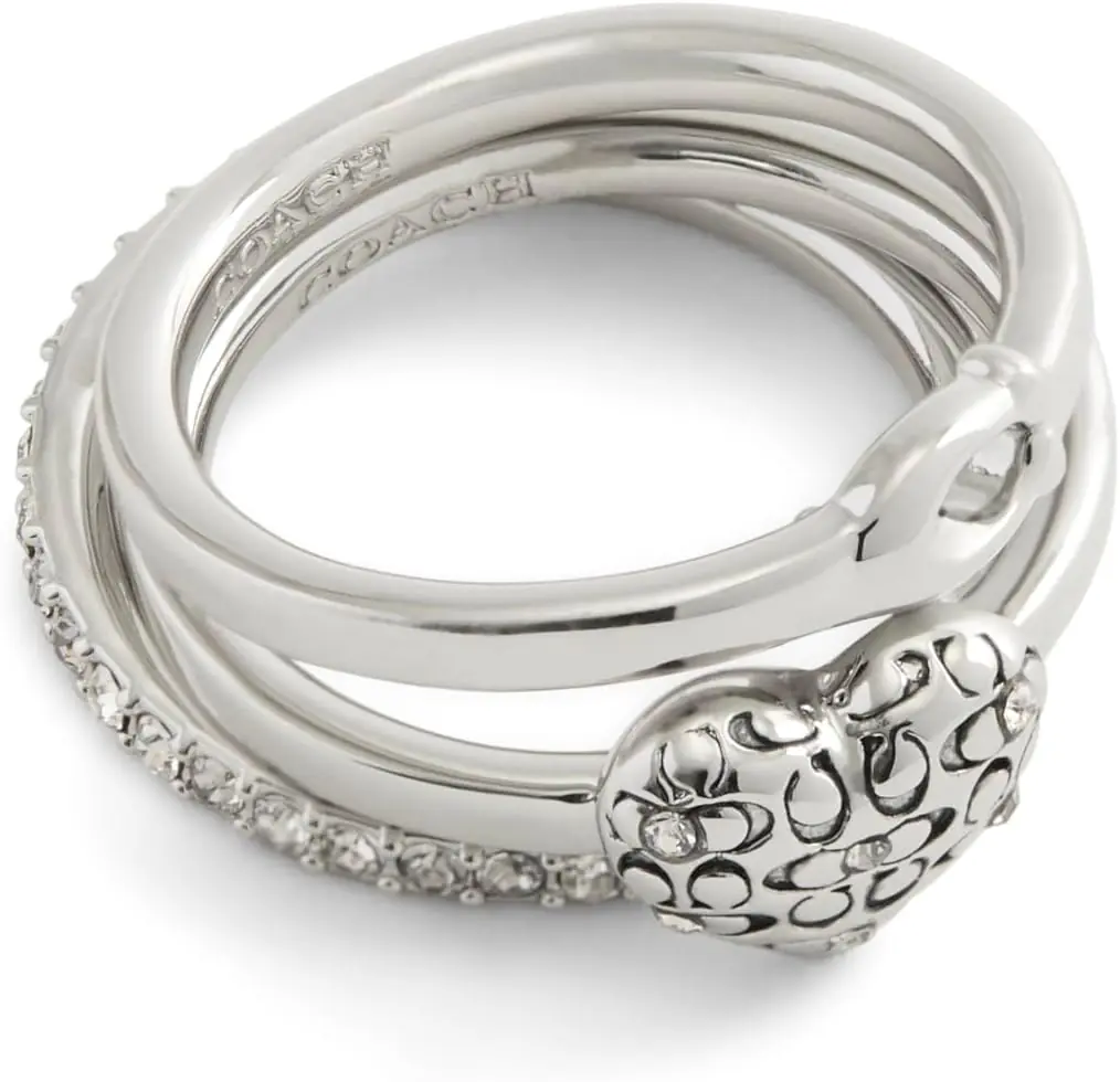 Coach Womens Signature Quilted Heart Ring Set