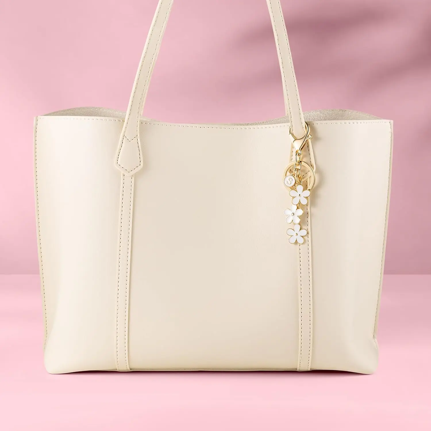 Selovo Initial Keychain Whitepink Flower Charms For Key Cute Letter Keyring For Handbag Backpack 1