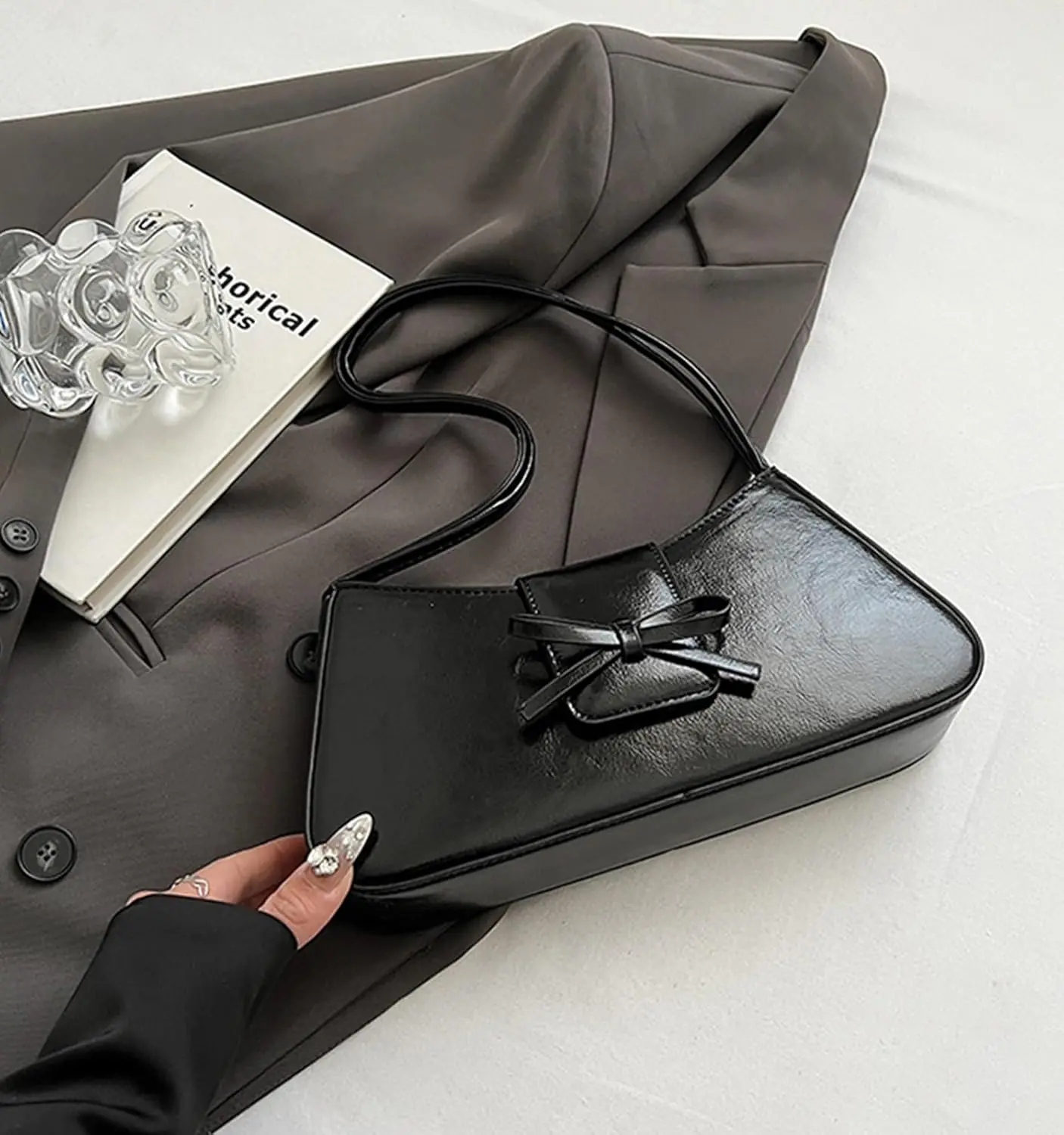Shoulder Bag For Women Hobo Handbags Trendy Y2k Purses Patent Leather Clutch Bag Cute Bow Purse 1