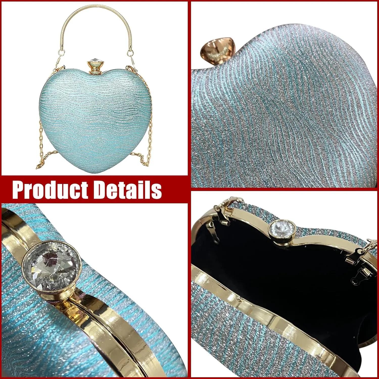 Sparkly Clutch Purses For Women Formal Clutch Heart Shape Evening Bag Purse Handbag For Wedding Cocktail Party 1
