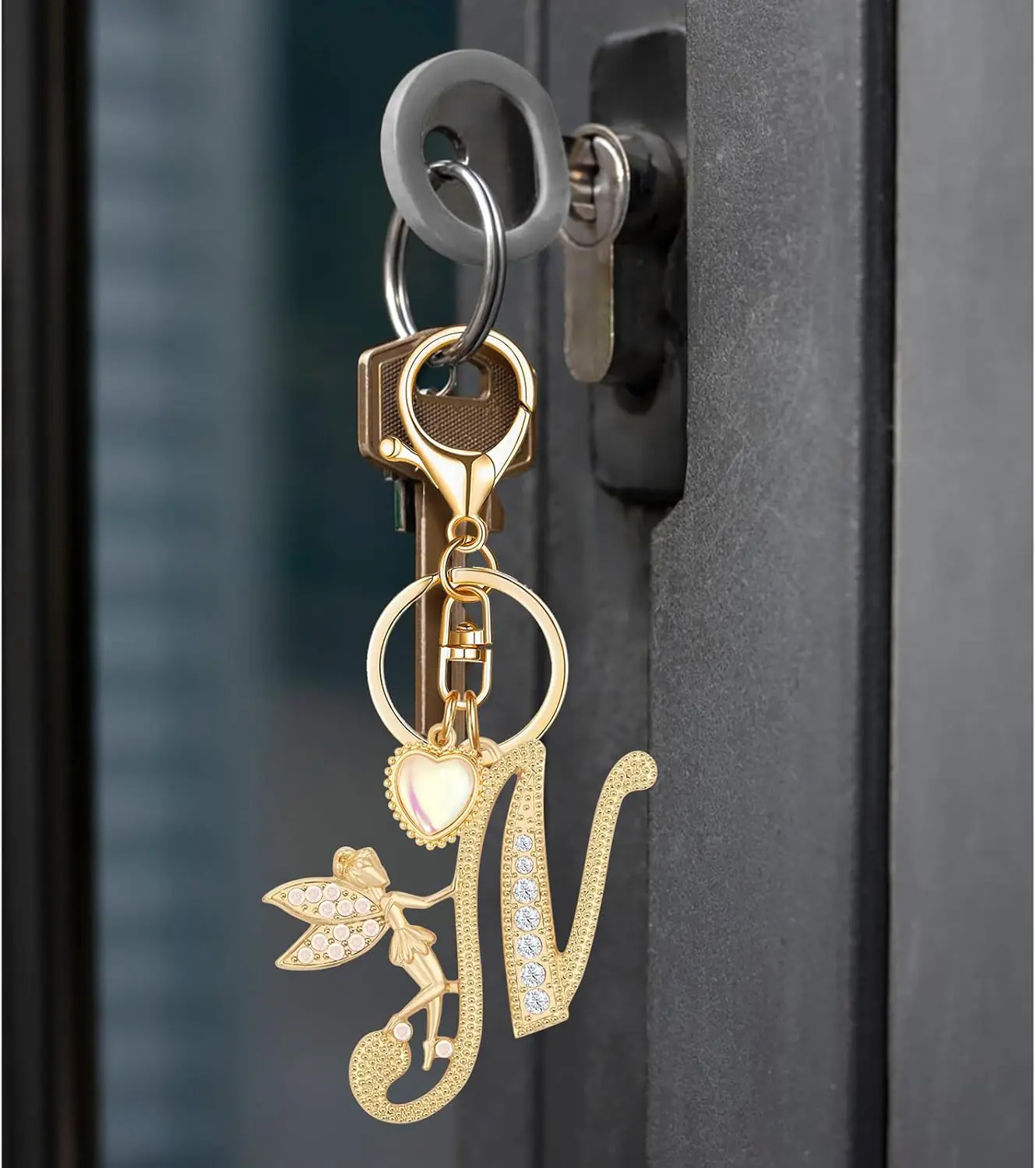 Alphabet Initial Letter Keyring Keychain For Women Girls Gold Plated Crystal Key Chains For Wallet Backpack 3