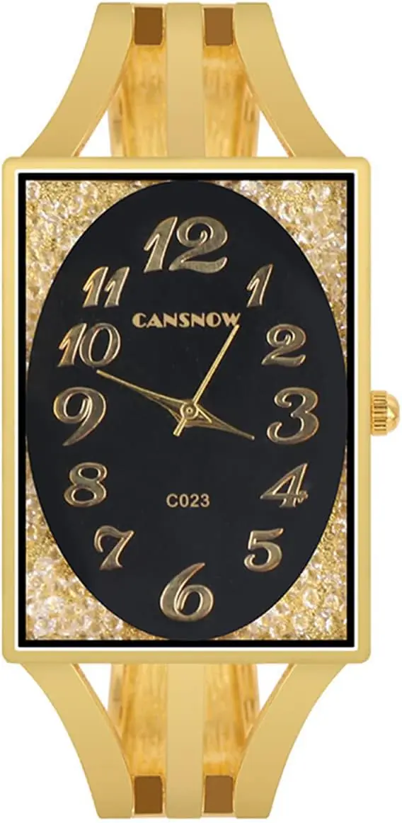 Cdybox Womens Luxury Bracelet Watch Oval Flowing Diamond Dial Quartz Watch Gifts For Ladies