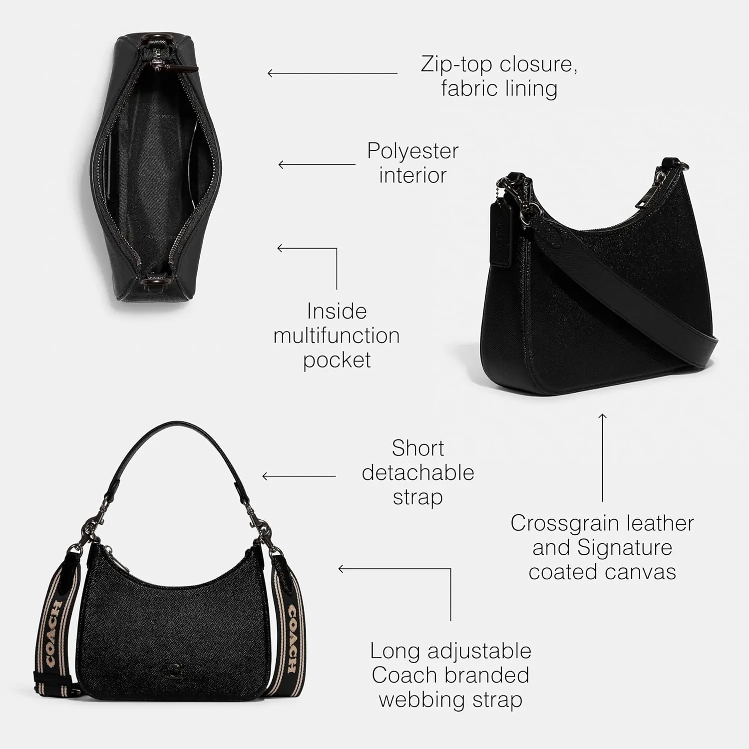 Coach Unisex Hobo Crossbody Bag In Crossgrain Leather 1