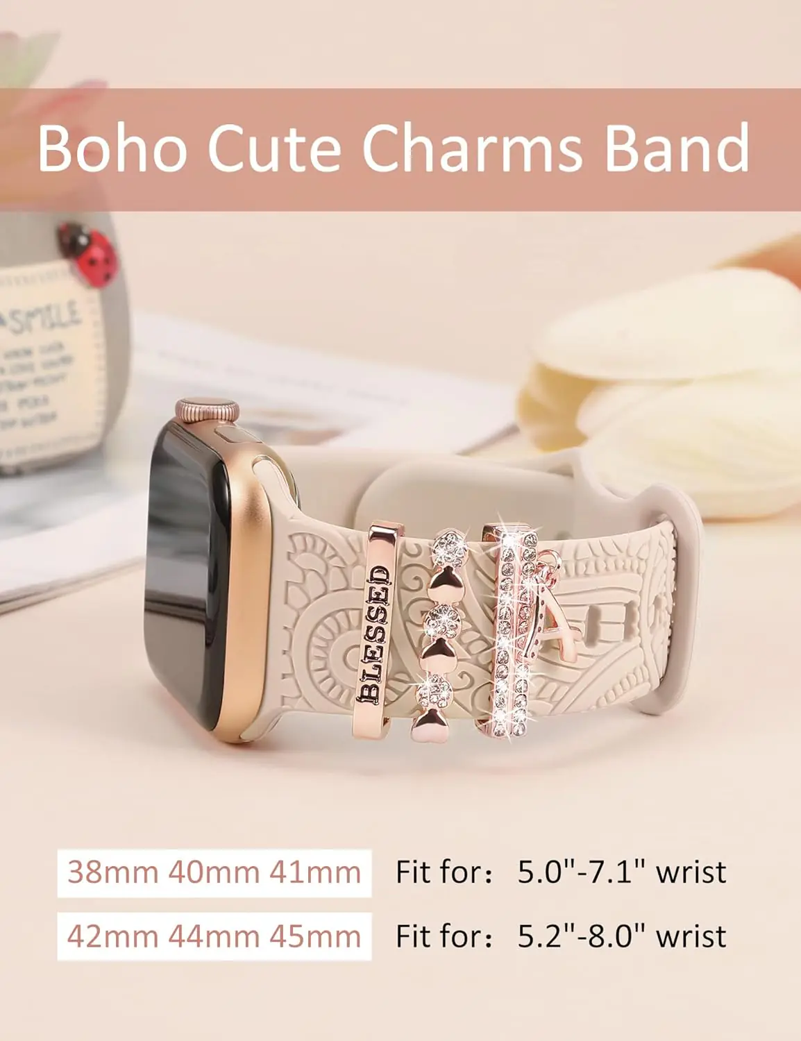 Decorative Rings Loops Compatible With Apple Watch Band Charms 42mm 41mm 40mm 38mm 44mm 45mm 46mm 49mm Women Boho Engrav 3