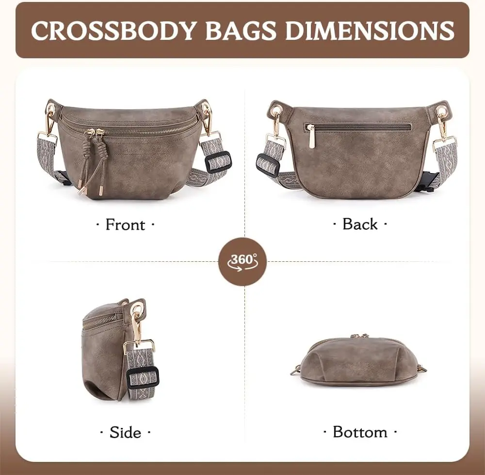 Fanny Pack Crossbody Bags For Women Vegan Leather Belt Bag Waist Pack Causal Chest Bum Bag With 2 Straps Coffee 1