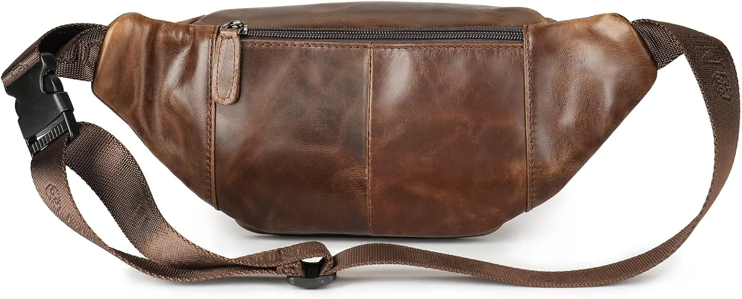 Genuine Leather Fanny Pack Well Made Durable Leather Waist Bag With Lots Of Zipper Pockets Coffee 1