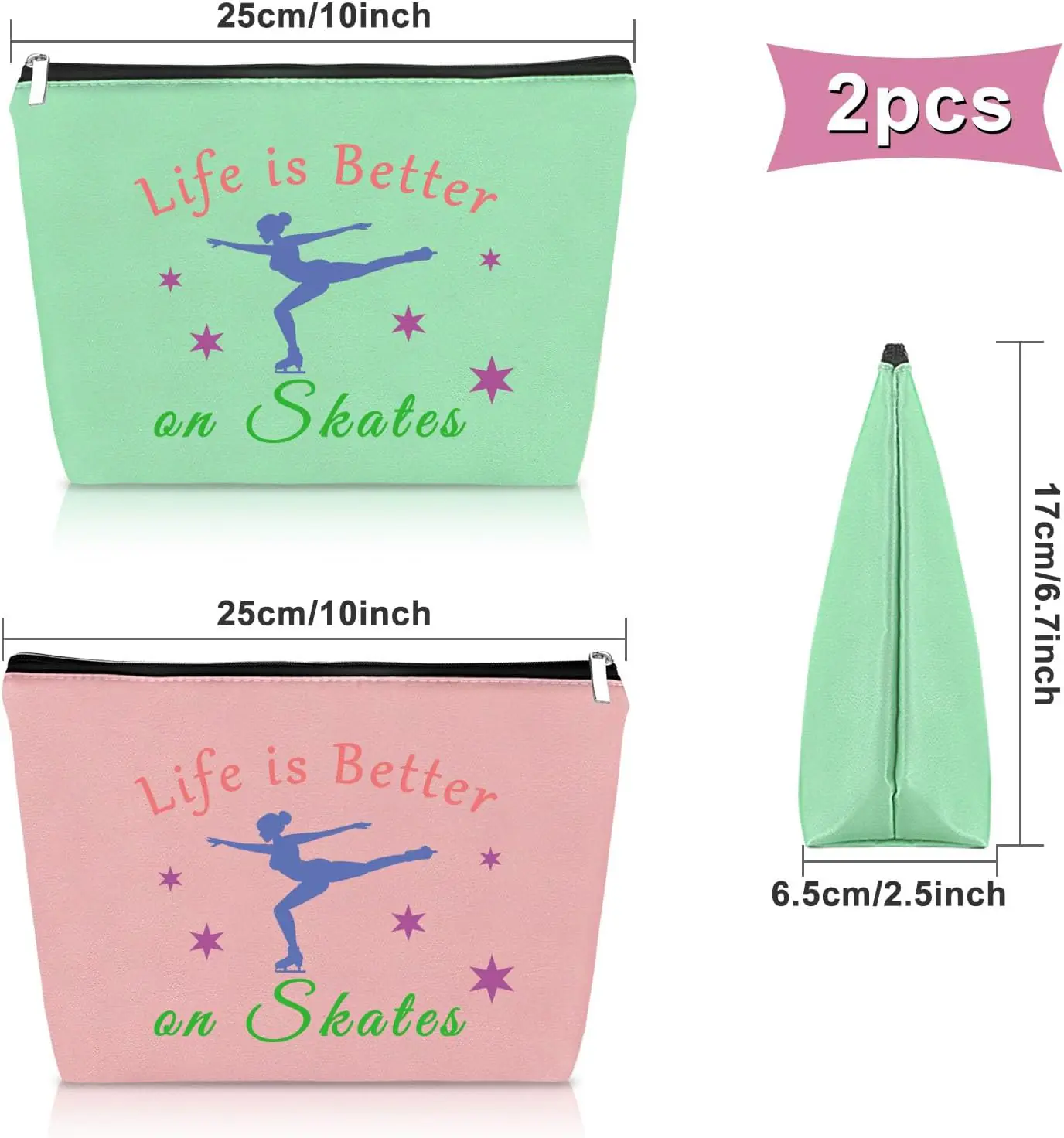 Ice Skate Gift For Women 2pcs Makeup Bag Skate Lover Gift For Sister Figure Skating Team Gift Cosmetic Bag Figure Skater 2