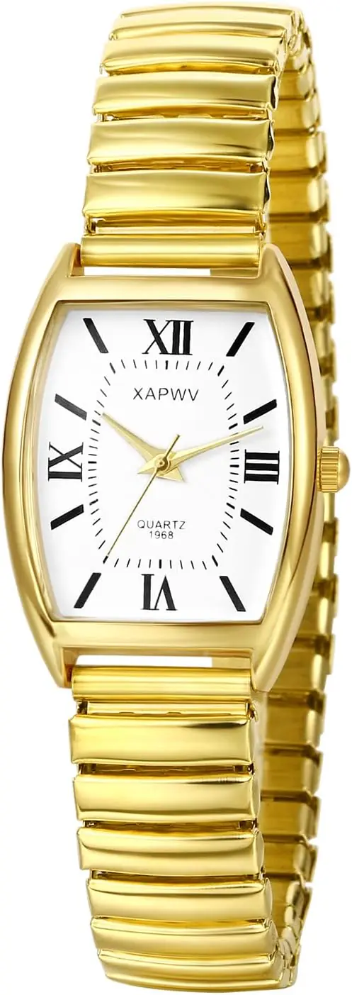 Jewelrywe Womens Ultra Thin Easy Reader Watch With Elastic Strap Goldensilver Square Watch