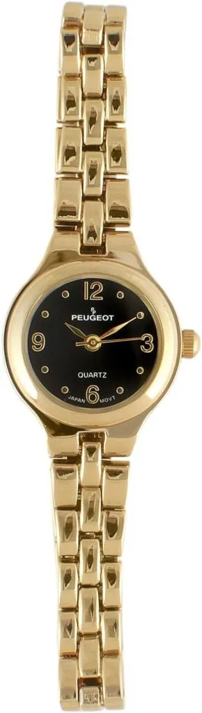 Peugeot Womens 14k Gold Plated Petite Wrist Watch With Link Bracelet