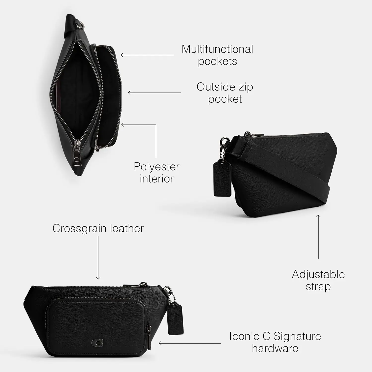 Coach Belt Bag In Crossgrain Leather Black 1