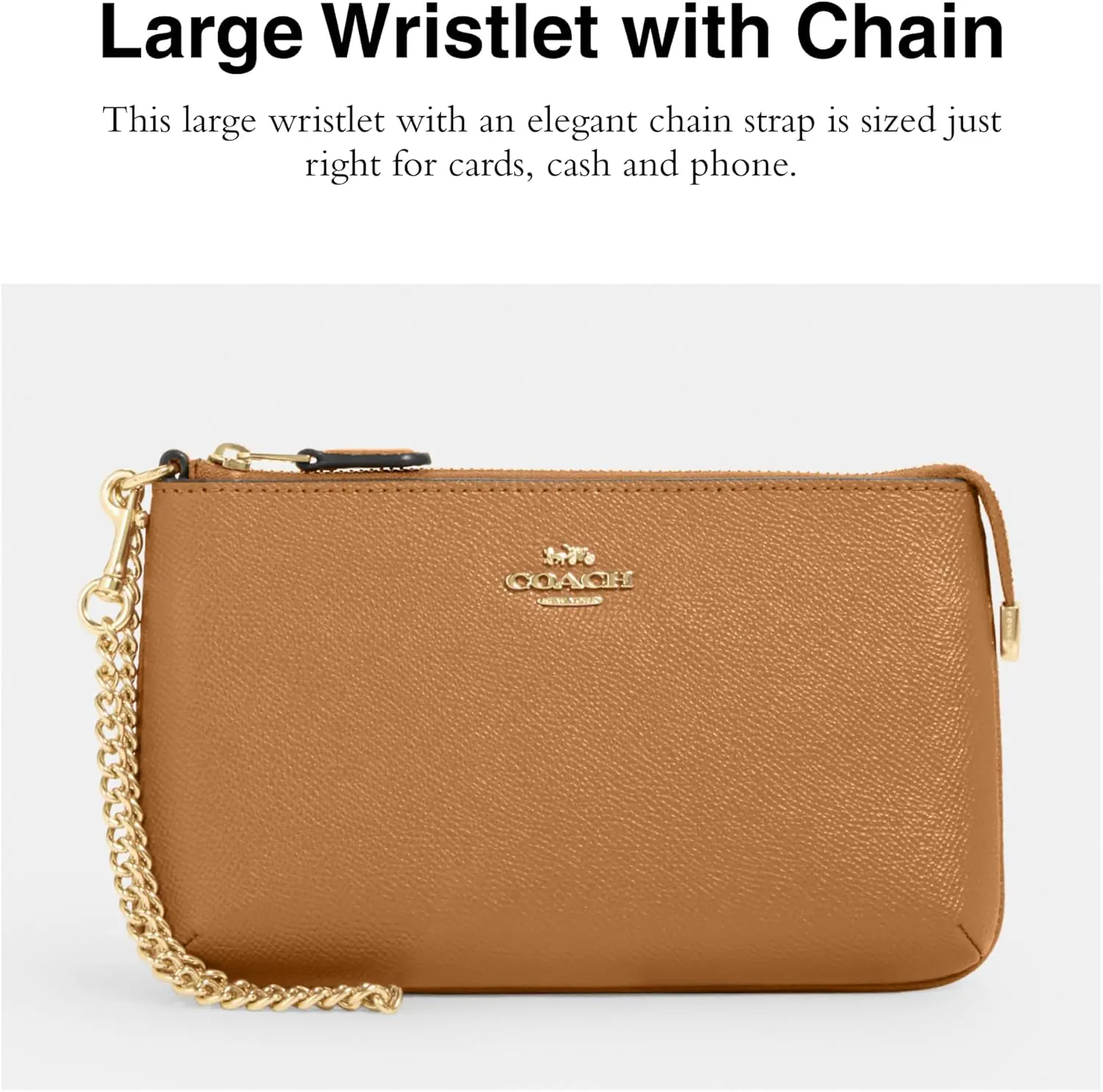 Coach Womens Crossgrain Leather Wristlet W Chain 2