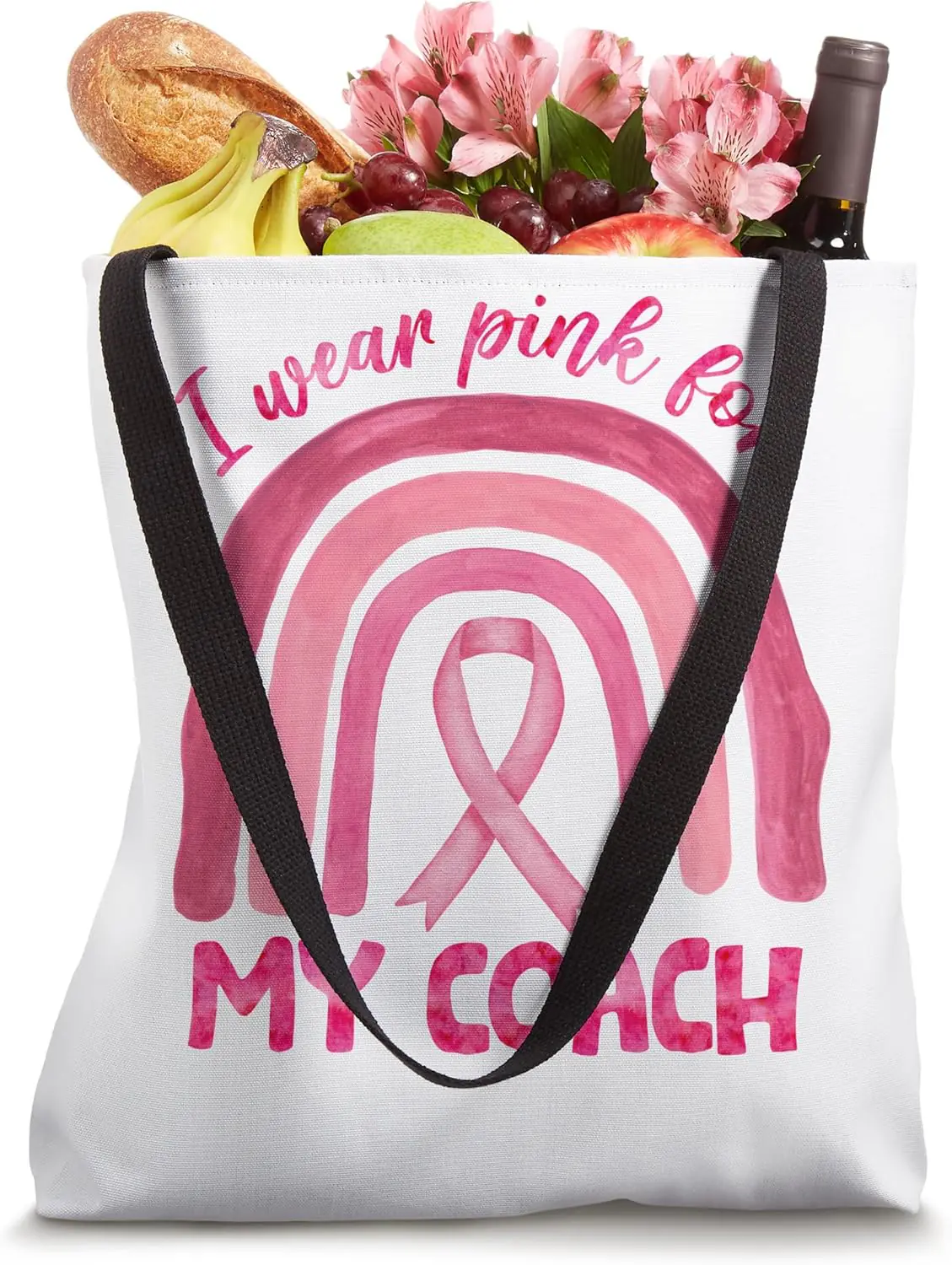 I Wear Pink For My Coach Pink Rainbow Breast Cancer Tote Bag 13