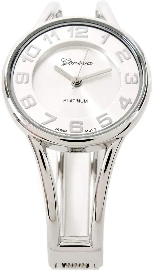 Stc Silver Round Face Metal Double Band Fashion Womens Bangle Cuff Watch 1