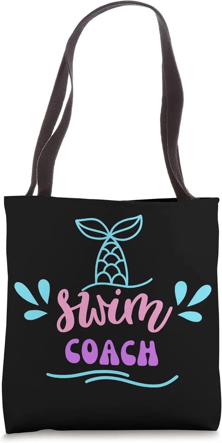 Swim Coach Swimming Sports Pink Purple Blue Cute Mermaid Tote Bag