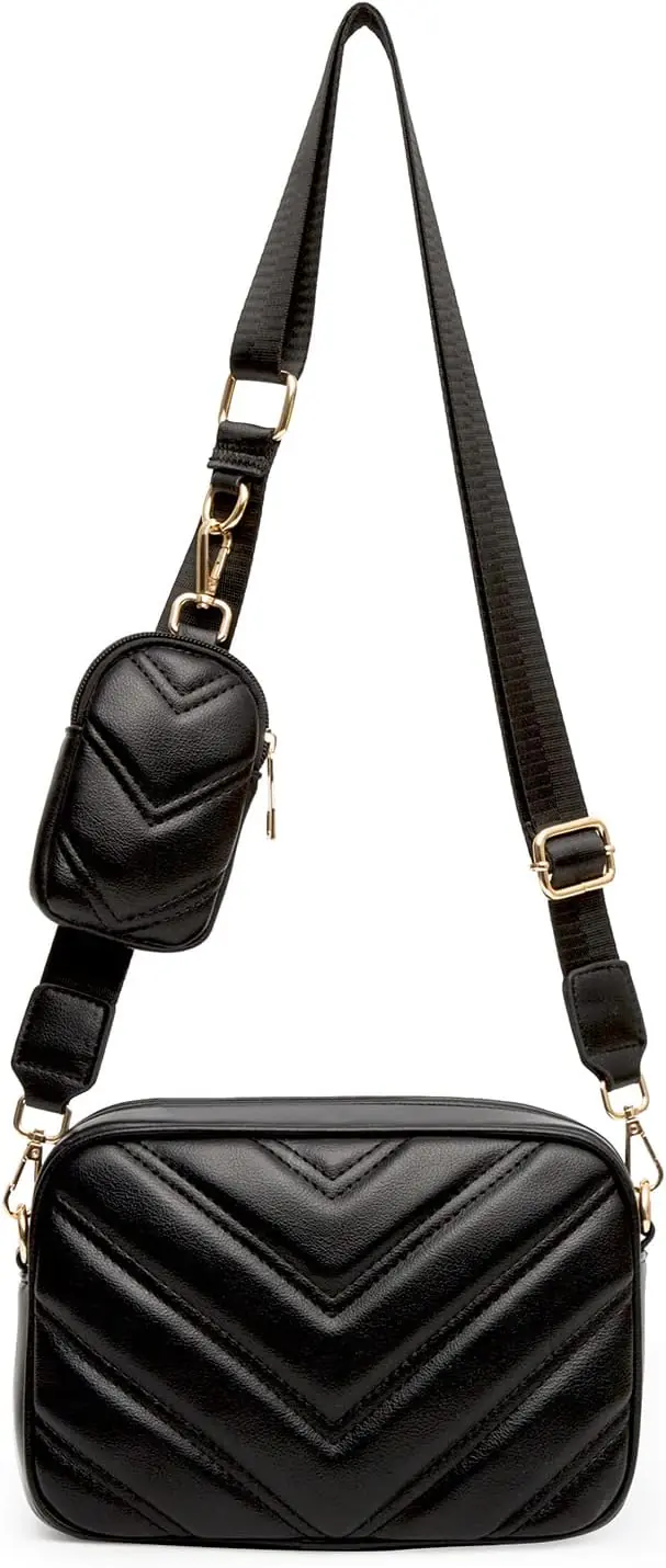 Herald Chevron Quilted Small Crossbody Bag With Coin Purse Pouch Women Square Camera Side Shoulder 2 Size Handbags