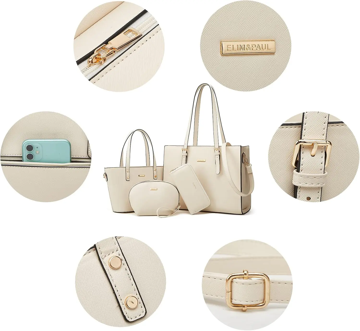 Women Fashion Synthetic Leather Handbags Tote Bag Shoulder Bag Top Handle Satchel Purse Set 4pcs 2